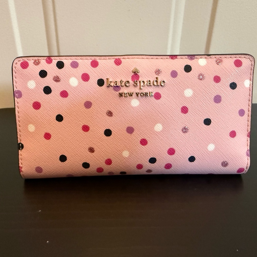 Kate Spade Pink Wallet with Multicolor Dots NWT